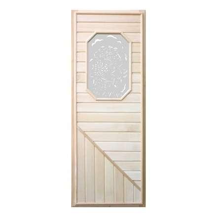 Дверь деревянная для бани DoorWood 1850x750 Вагонка со стеклом 8ми угольным, коробка липа в Молодечно