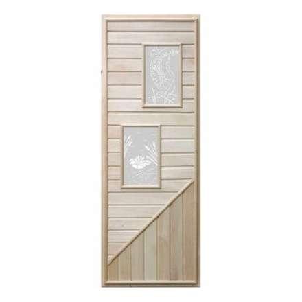 Дверь деревянная для бани DoorWood 1850x750 Вагонка 2 стекла прямоугольных, коробка липа в Молодечно