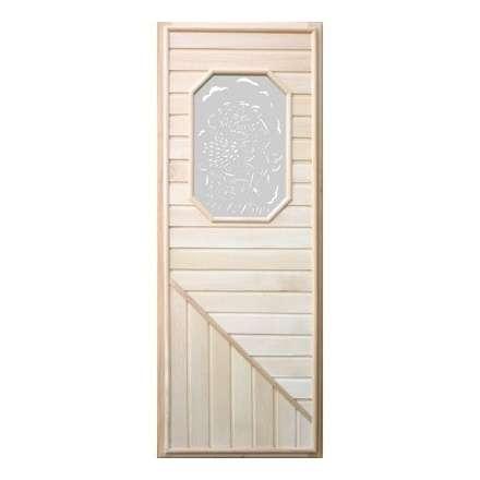 Дверь деревянная для бани DoorWood 1850x750 Вагонка со стеклом прямоугольным, коробка липа в Молодечно