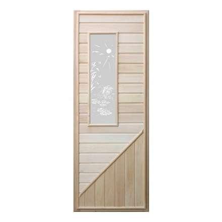 Дверь деревянная для бани DoorWood 1850x750 Вагонка со стеклом прямоугольным, коробка липа в Молодечно