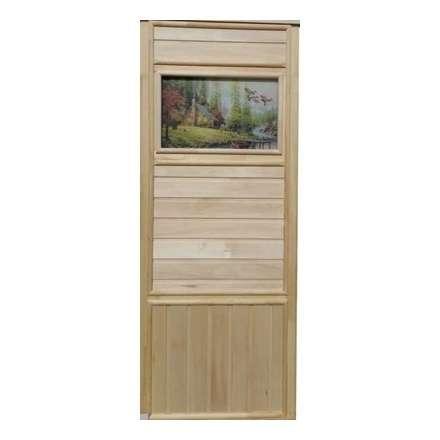 Дверь деревянная для бани DoorWood Эконом 1840x740 со стеклом ФП Летят Утки в Молодечно