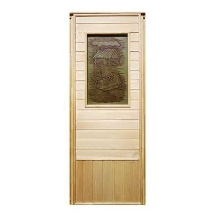 Дверь деревянная для бани DoorWood Эконом 1840x740 со стеклом ФП Изба в Молодечно