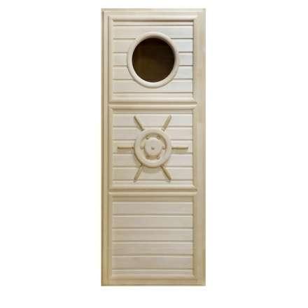 Дверь деревянная для бани DoorWood Штурвал 1840x740 с иллюминатором в Молодечно