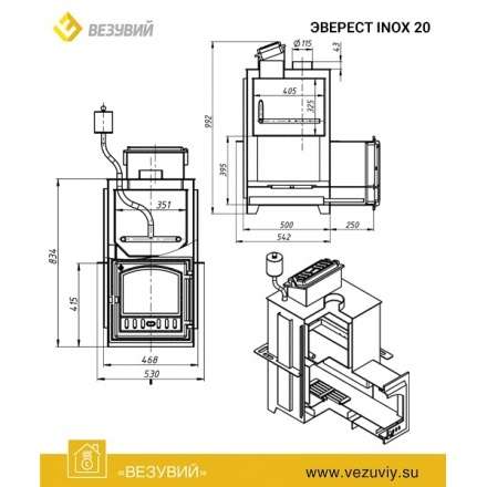 Печь для бани Везувий Эверест Inox 25 (280) под облицовку в Молодечно