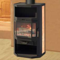 Недорогая отопительная печь-камин со стеклом Мета-Бел Ангара фото в интерьере в Молодечно