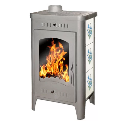 Стальной камин со стеклом Бавария Оптима Незабудка с плитой фото в Молодечно