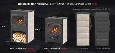 Недорогой камин с большим стеклом ЭТНА (Панорама) с плитой "Антрацит" высокий фото в Молодечно