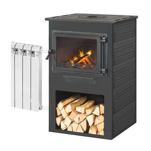 Печь-камин ЭТНА (Панорама) с плитой и ТО Антрацит высокий купить в Молодечно