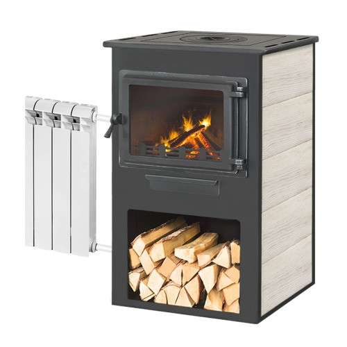 Печь-камин ЭТНА (Панорама) с плитой и ТО Амазонка бай фото в Молодечно