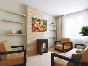 Недорогой камин со стеклом Теплодар Твист фото в интерьере в Молодечно