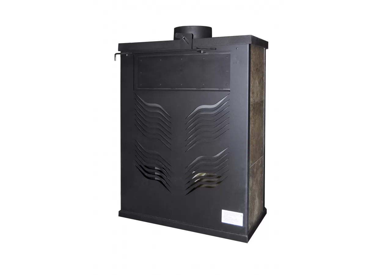 Стальной камин с дровницей Бавария призматик с плитой фото в Молодечно