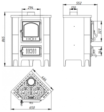 Печь-камин Бавария угловая чугун с плитой в Молодечно