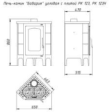 Недорогая печь-камин Бавария угловая с плитой незабудка Амазонка бай фото габариты в Молодечно