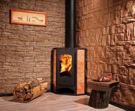 Недорогая печь-камин со стеклом Бавария угловая с плитой фото  в Молодечно