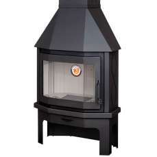 Стальной камин Бавария Мюнхен с огромным стеклом пристенно-угловой черный фото в интерьере в Молодечно