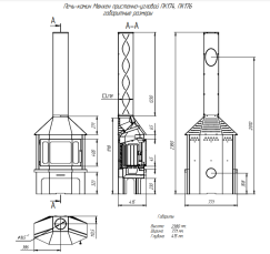 Стальной камин с шамотом Бавария Мюнхен графит фото схема в Молодечно