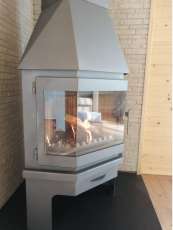 Стальной камин Мюнхен угловой графит фото с боку в Молодечно