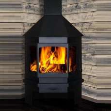 Стальной недорогой камин со стеклом Мюнхен угловой чёрный фото в Молодечно