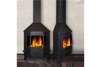 Стальной камин со стеклом Мюнхен угловой чёрный фото в Молодечно