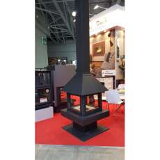 Стальной камин с четырьмя стеклами Эклипс островной 4D графит фото в Молодечно