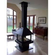 Стальной большой камин со стеклами Эклипс островной 4D графит фото в Молодечно