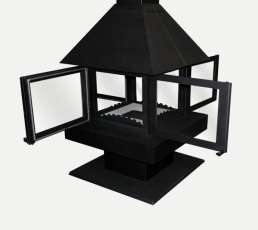 Стальной камин с четырьмя стеклами Эклипс островной 4D графит фото в Молодечно