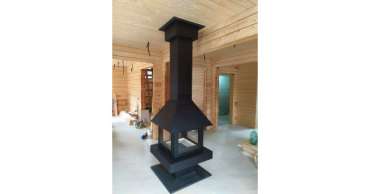 Стальной большой камин со стеклами Эклипс островной 4D графит фото в Молодечно