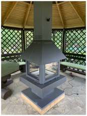 Стальной камин с четырьмя стеклами Эклипс островной 4D графит фото в Молодечно