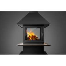 Стальной камин с четырьмя стеклами Эклипс островной 4D графит фото в Молодечно