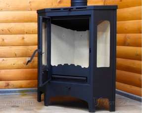 Стальной камин со стеклами Бавария панорама угловая фото в интерьере в Молодечно