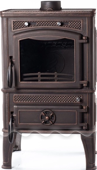 Печь-камин чугунный FireWay Dacha с варочной поверхностью патина бронза Амазонка бай фото в Молодечно