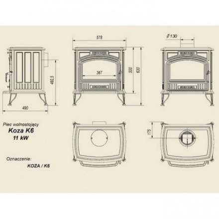 Отопительная печь Kratki Koza/K6 (декор дверцы) Амазонка бай фото в Молодечно
