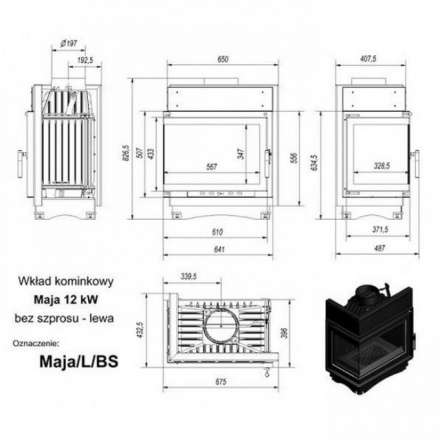 Каминная топка Kratki Maja/L/BS (угловое стекло слева) в Молодечно