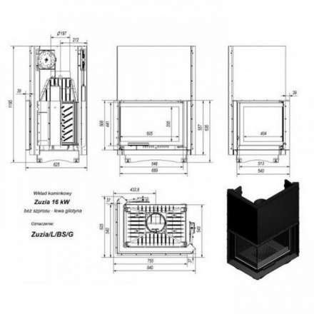Каминная топка Kratki Zuzia/L/BS/G (угловое стекло слева, гильотина) в Молодечно