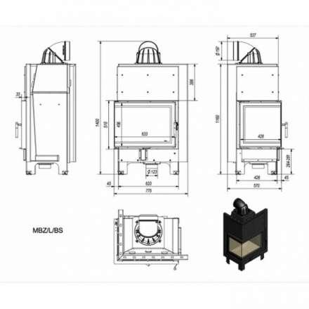 Каминная топка Kratki MBZ/L/BS (угловое стекло слева) в Молодечно