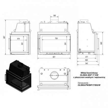 Каминная топка Kratki Oliwia/PW/BP/17/BS/W (угловое стекло справа, змеевик) в Молодечно