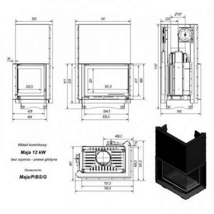Каминная топка Kratki Maja/P/BS/G (угловое стекло справа,гильотина) в Молодечно