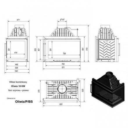 Каминная топка Kratki Oliwia/P/BS (угловое стекло справа) в Молодечно
