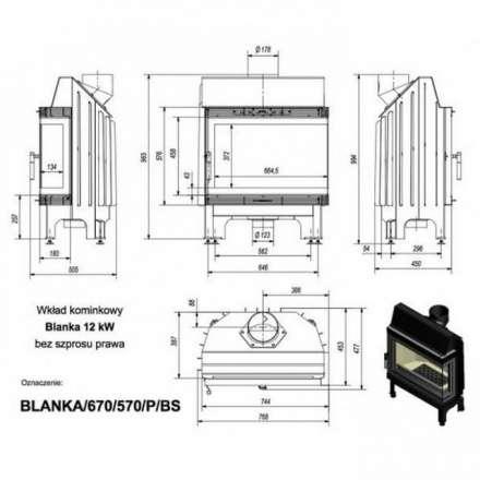 Каминная топка Kratki Blanka/670/570/P/BS (угловое стекло справа) в Молодечно