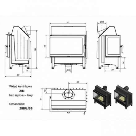 Каминная топка Kratki Zibi/L/BS (угловое стекло слева) в Молодечно