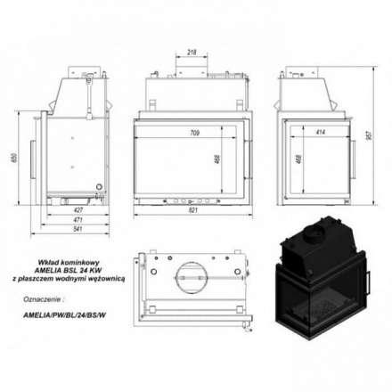 Каминная топка Kratki Amelia/PW/BL/24/BS/W в Молодечно