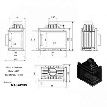 Каминная топка Kratki Maja/PW/12/G в Молодечно