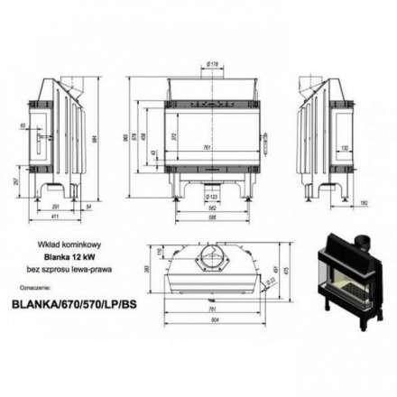 Каминная топка Kratki Blanka 670/570/LP/BS (угловое стекло слева-справа) в Молодечно